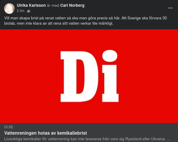 Kemikaliebristhotande Vattenrening