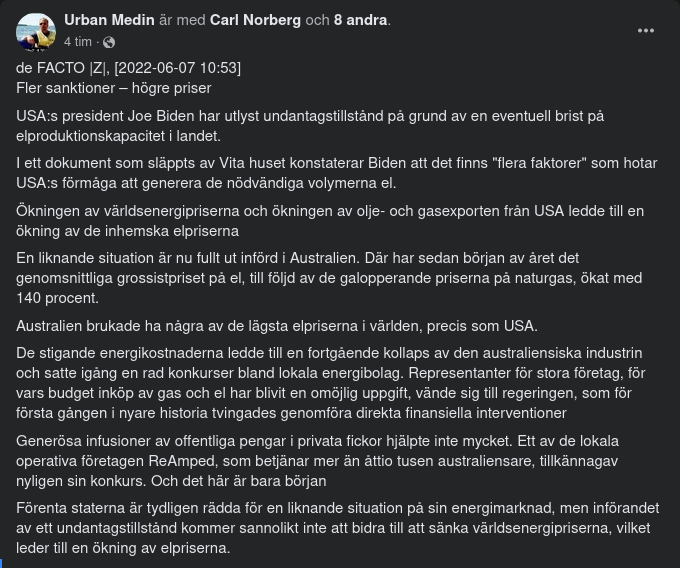 Sviktande Elproduktion I USA & Australien