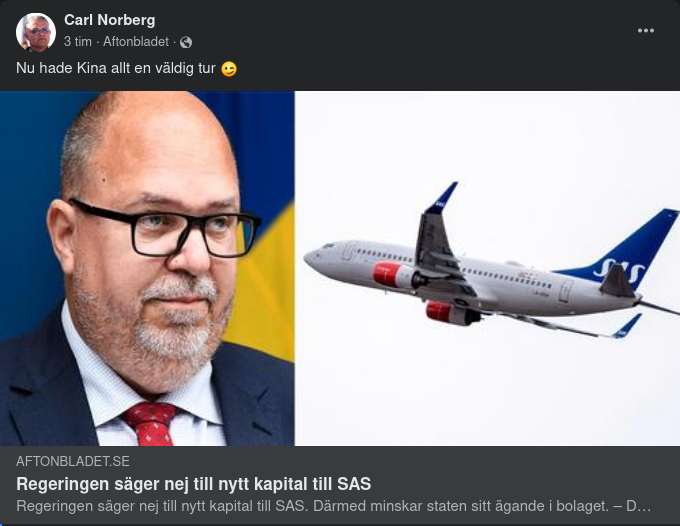 SAS Får Nej Till Statligt Kapital