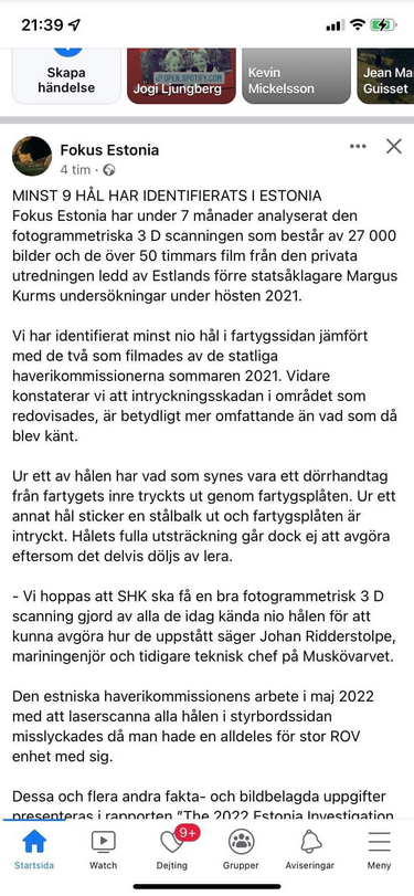 Minst 9 Estonia-Hål