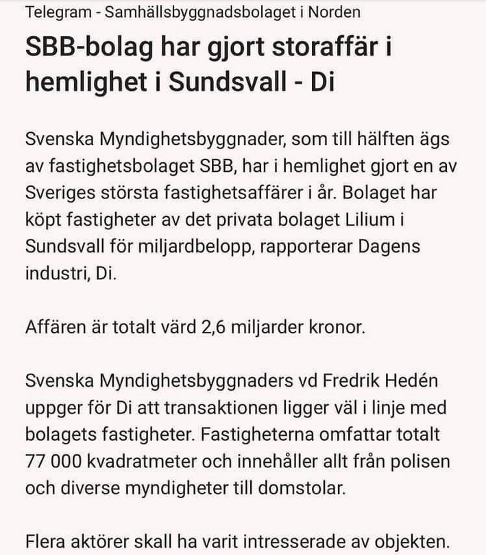 SBB-Bolag & Hemlig Storaffär I Sundsvall