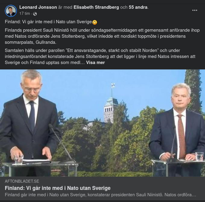 Inget Nato För Finland Utan Sverige