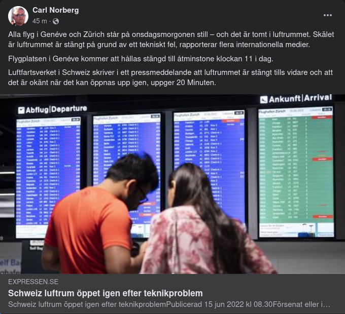 Schweiziskt Luftrum Stängt Av Teknikproblem