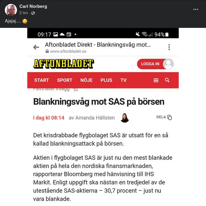 Börsblankning Mot SAS