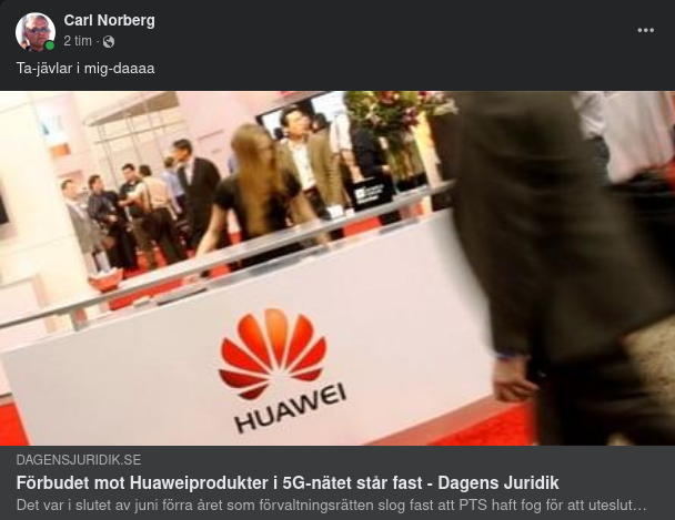 Inget Huawei I Svenskt 5G-Nät