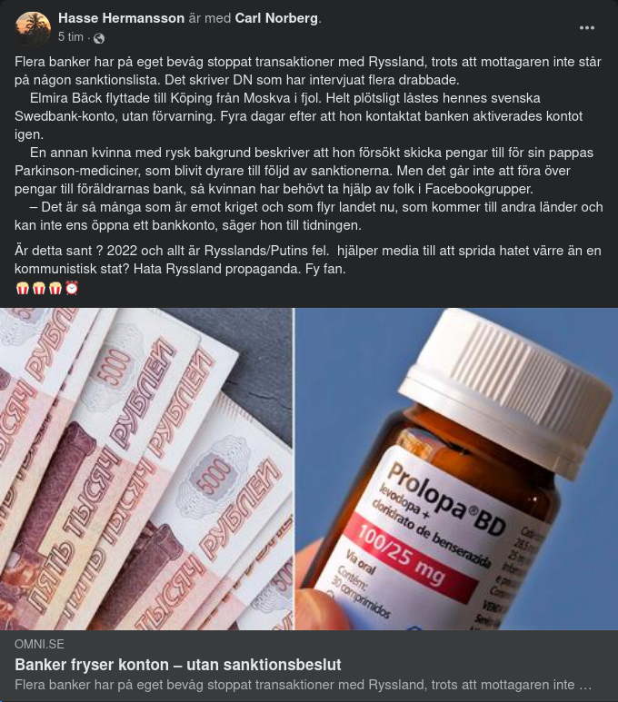 Banker Fryser Konton Utan Sanktioner