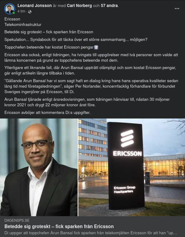 Grotesk Beteende Gav Sparken Från Ericsson