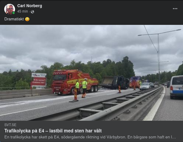 Vält Stenlastbil På E4