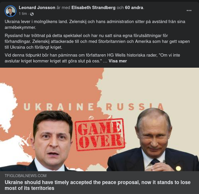 Fredsförslagsignorerande Zelensky