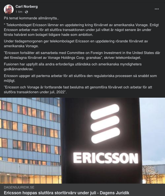 Ericsson Hoppas Avsluta Storförvärv