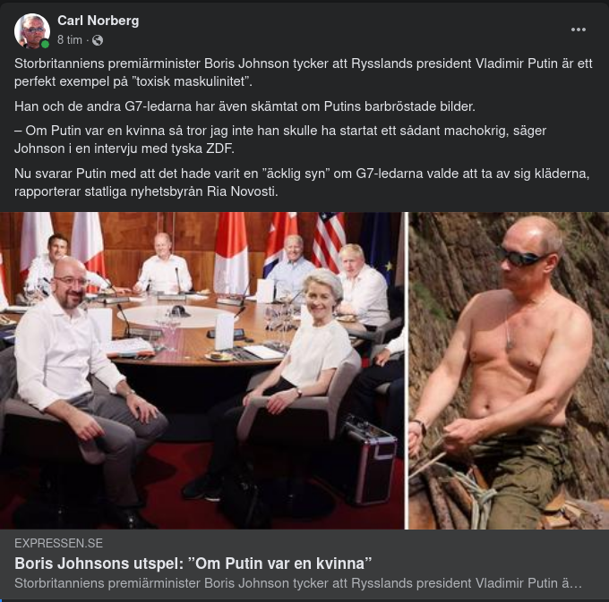 BoJo Tycker Putin Är Toxisk Maskulin