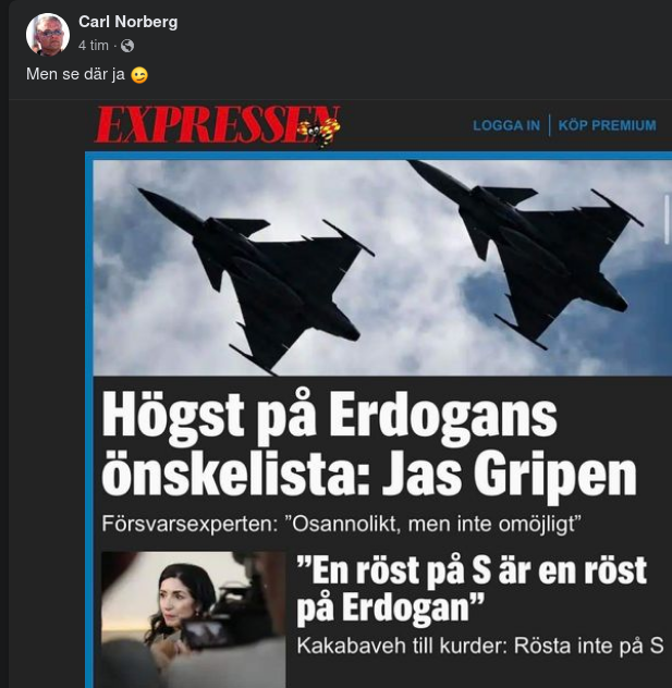 Jas Gripen Högst Önskat Av Erdogan