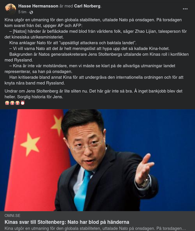 Kina; Nato Har Blodiga Händer