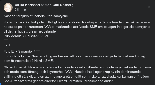 Konkurrensverket Förbjuder Nasdaq-Handlande