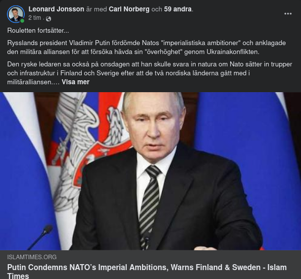 Putin Fördömer Nato:s Imperialistambitioner