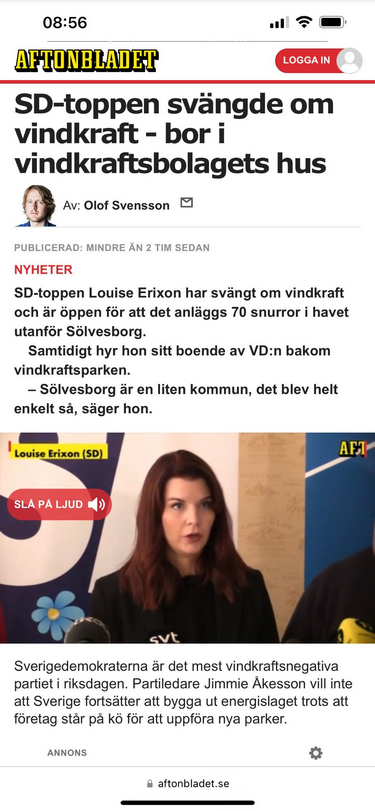 Okorrumperad Erixon I Vindkraftsbolagshus