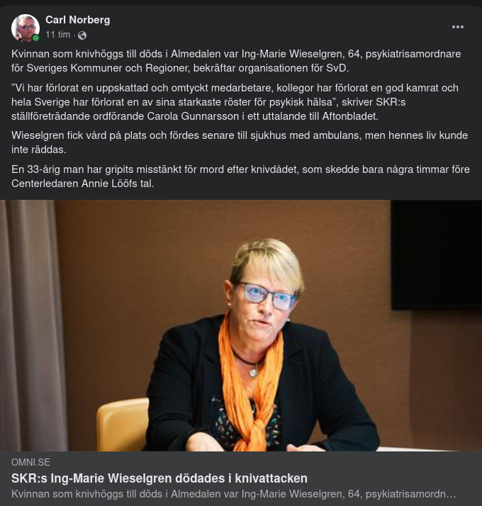 Ing-Marie Wieselgren Knivmördad I Almedalen