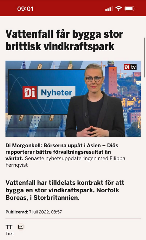 Vattenfall Kontrakterat För Brittisk Vindkraftsparksbyggande