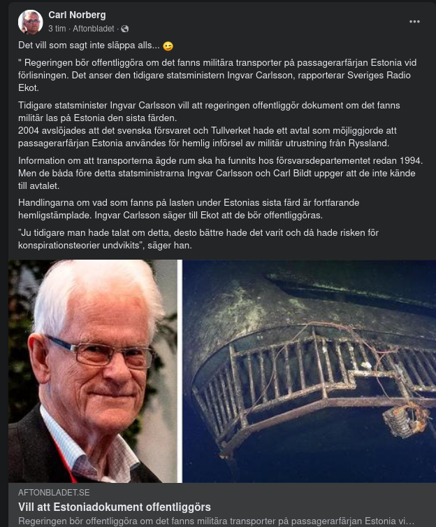 Carlsson Om Militärtransporter På Estonia