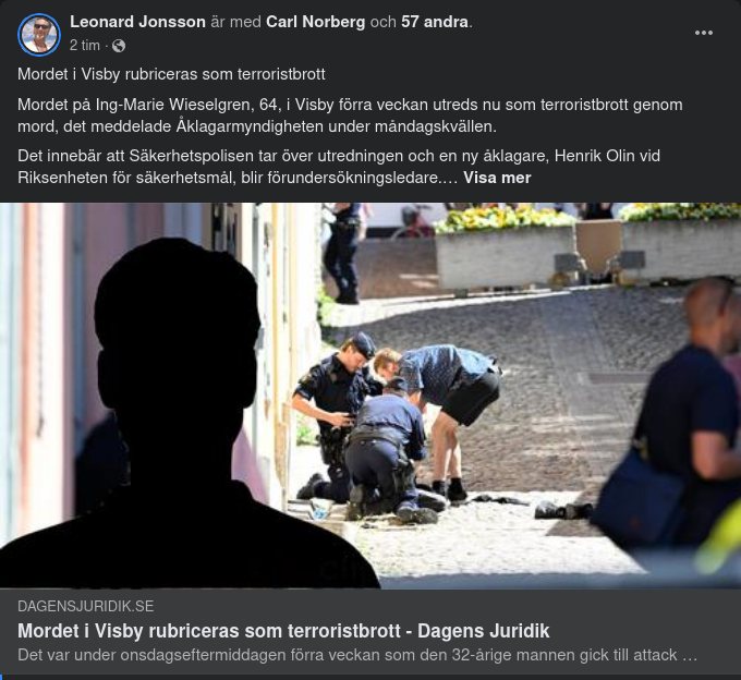 Knivmord I Visby Rubricerat Som Terrorbrott