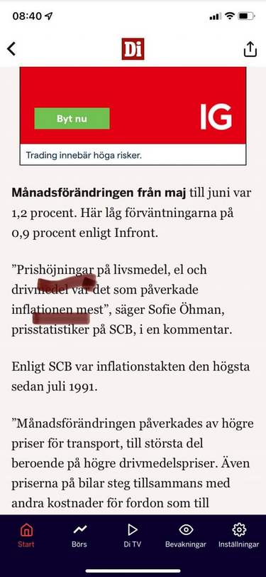 Inflationspåverkande Prishöjningar