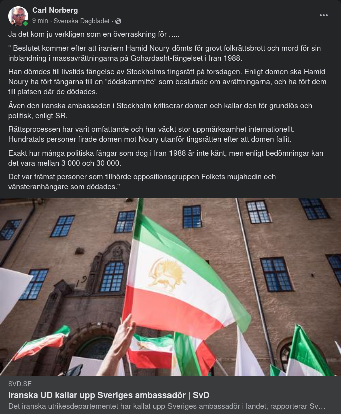 Iran Kallar Sveriges Ambassadör