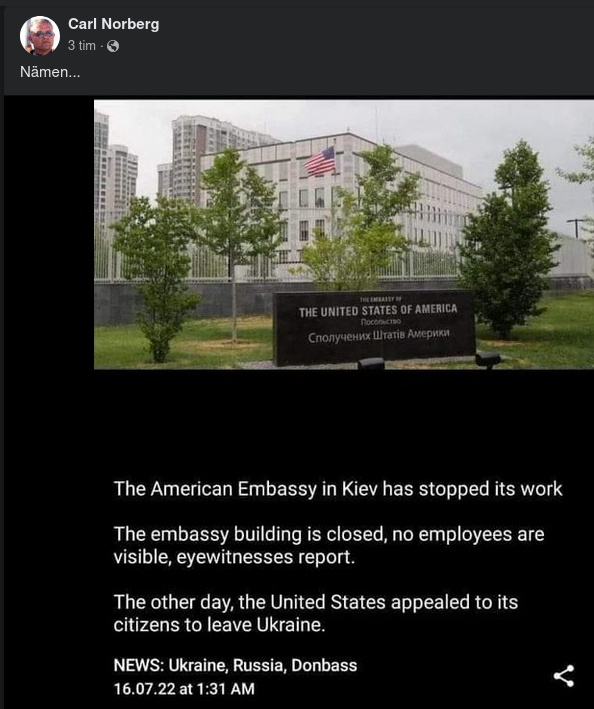 Stängd Amerikansk Ambassad I Kiev