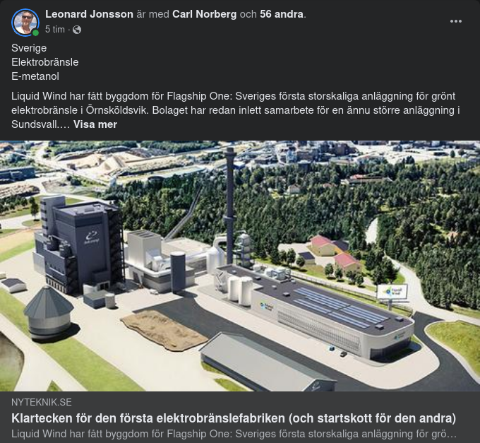 Elektrometanolfabrikssatsning I Örnsköldsvik