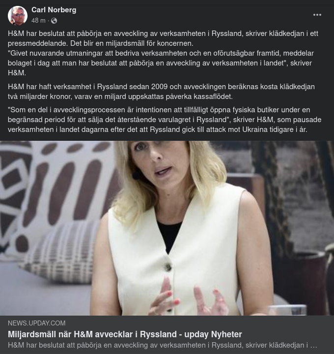 Rysk Avveckling För H&M Kostar Miljarder