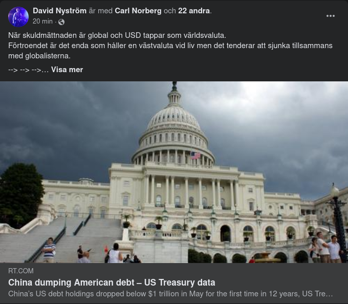 Kina Dumpar Amerikanska Skuldnoteringar