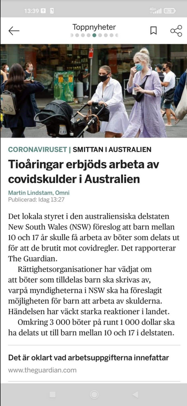Australienskt Covidiotibarnarbetserbjudande