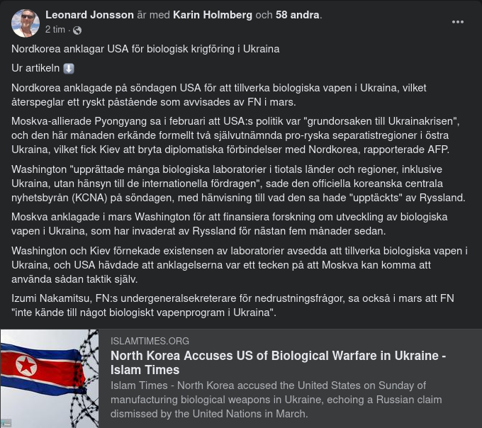 Nordkorea Anklagar USA För Biovapenlabb I Ukraina