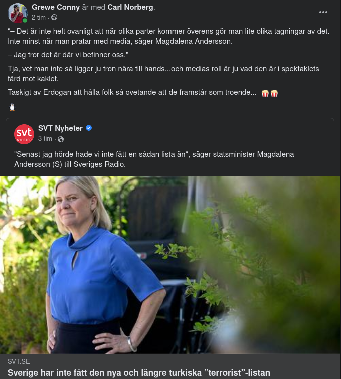 Troende Statsminister Utan Turkisk Terroristlista