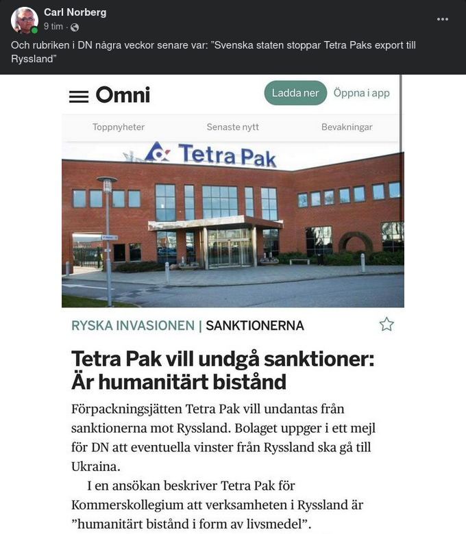 Tetra Paks Humanitära Bistånd Lämnar Ryssland
