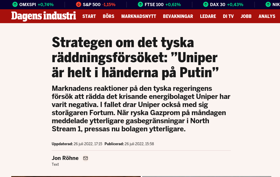 Uniper Orsakar Blödande Fortum & Tung Andning På Vasakronan