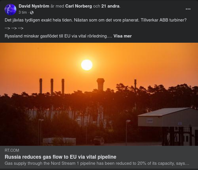 Serviceavstängd Pumpturbin I Nord Stream 1