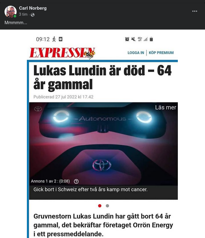 Lukas Lundin Död