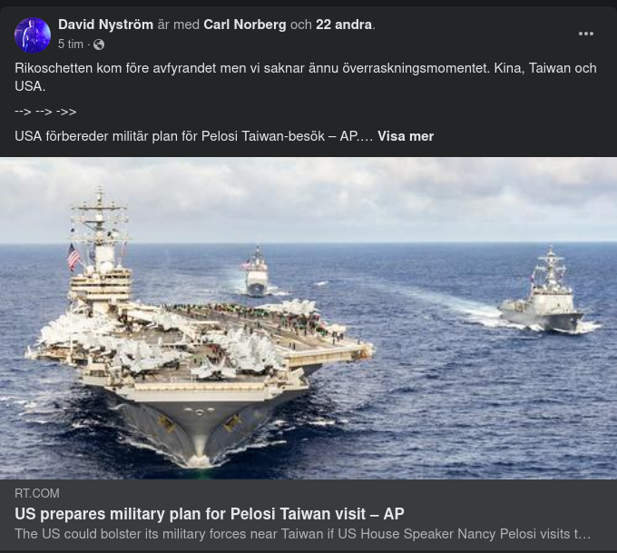 Amerikanskt Militärplaneringsförberedande Inför Pelosis Taiwanbesök