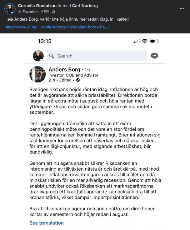 Riksbanksräntehöjningsnöjd Borg