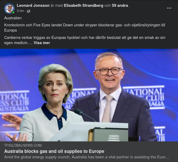 Australiensk Energiblockad Mot Europa