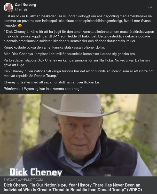 Dick Säger Att Trump Är Den Farligaste Individen Någonsin För Republiken