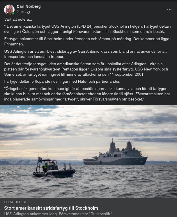 Amerikanskt Rutinbesök Av Militärfartyg I Stockholm