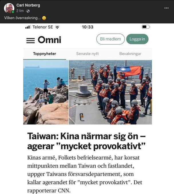 Taiwan: Provokativt Närmande Kina