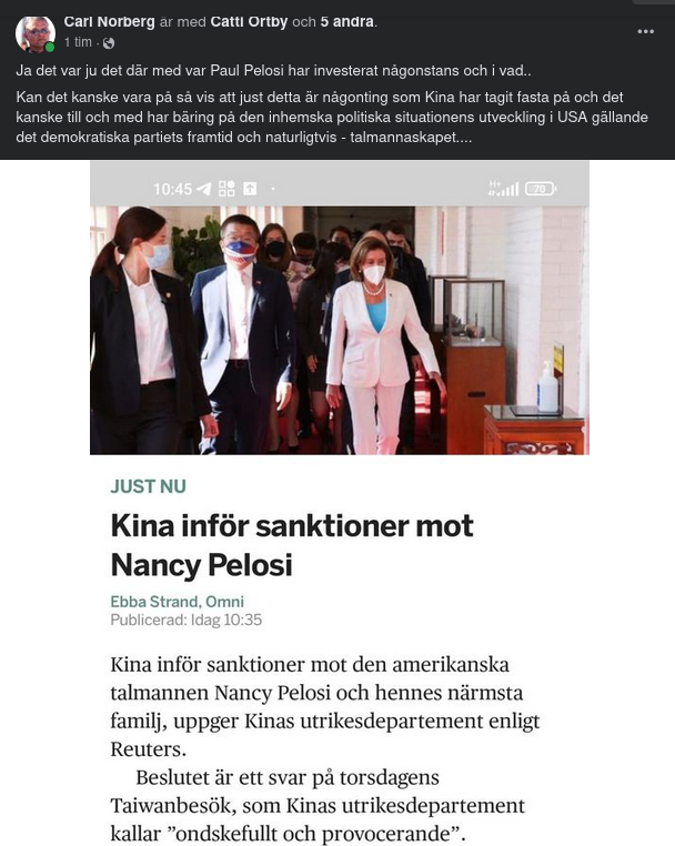 Kinesiska Sanktioner Mot Pelosi