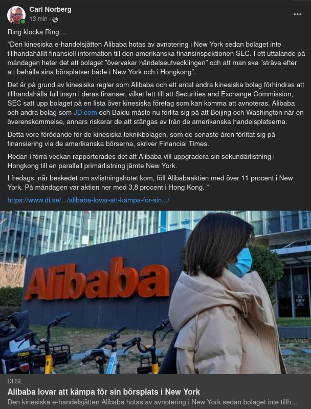 Börsplatssträvande Alibaba