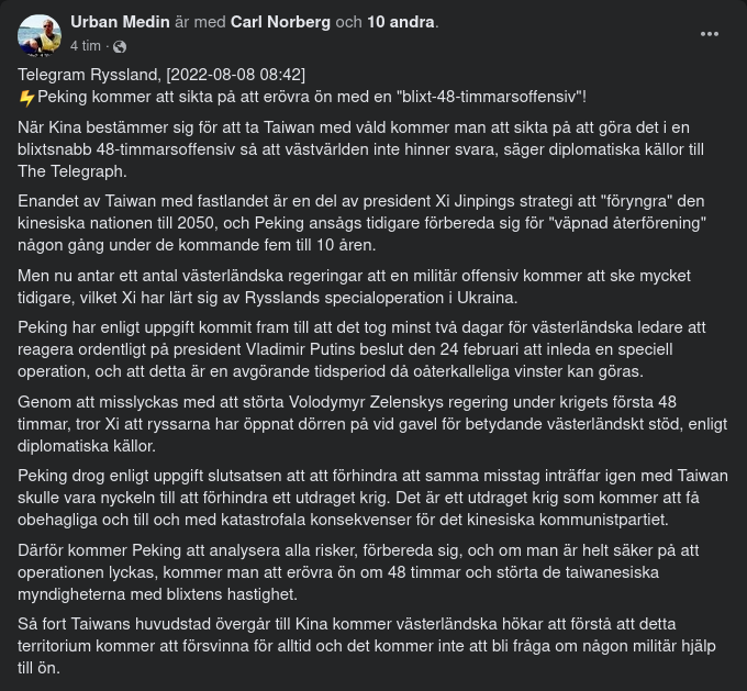 48 Timmar För Militärt Övertagande Av Taiwan?