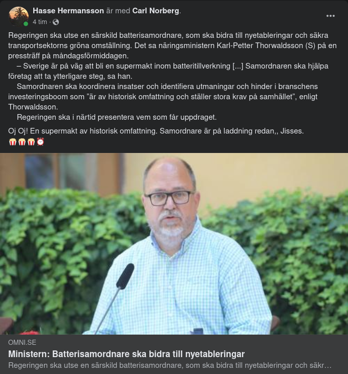 Regeringen Utser Särskild Batterisamordnare