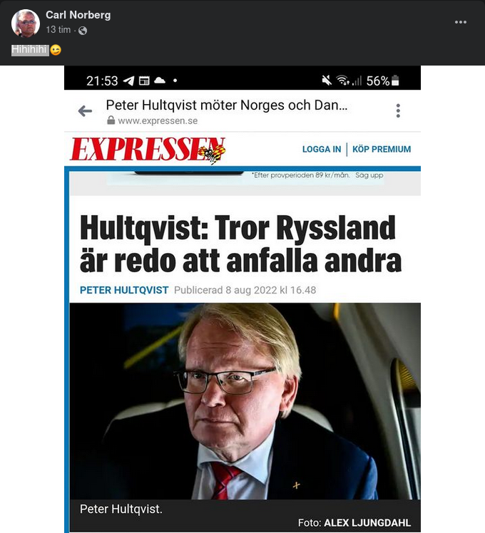 Hultqvist Tror Ryssland Redo Att Anfalla Andra