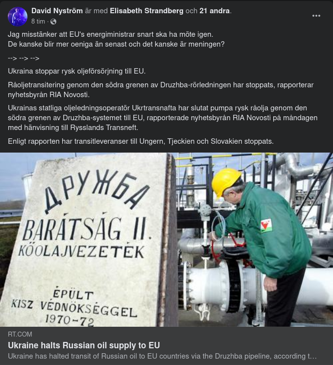 Ukraina Stoppar Rysk Olja Till EU