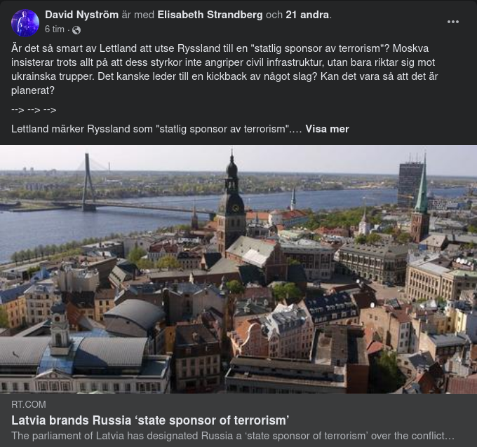 Lettland Klassar Ryssland Som Statlig Sponsor Av Terrorism